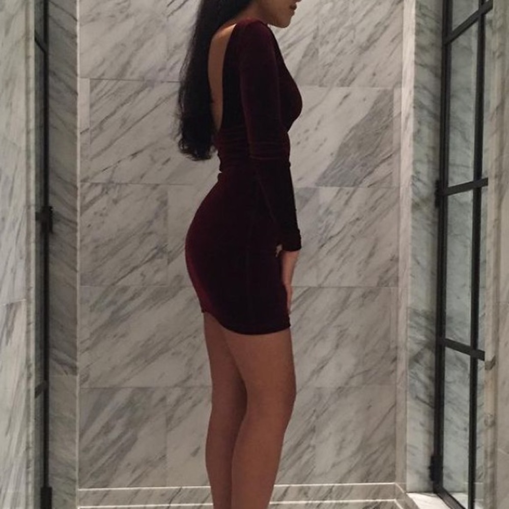 Maroon velvet mini dress